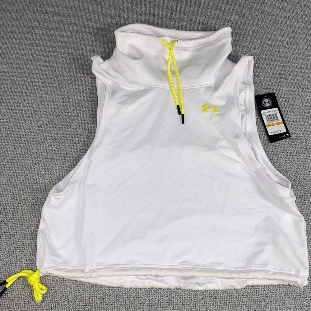 Under Armour Sleeveless Hoodie Womens Small White Yellow Active Crop Tank NWT